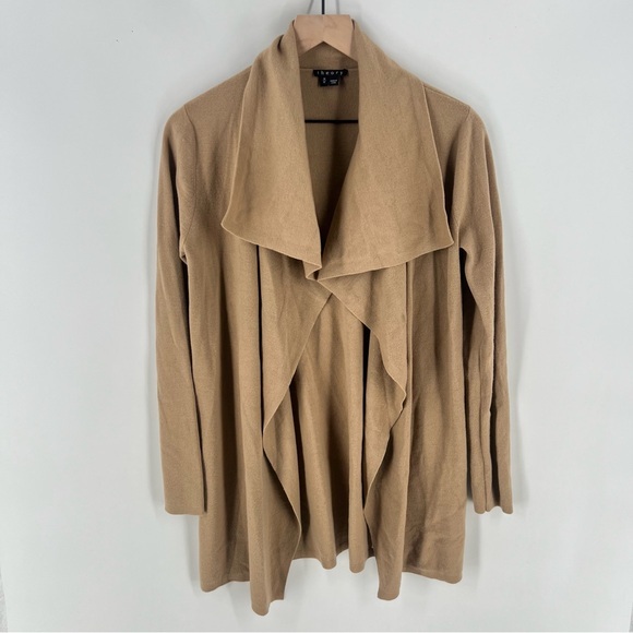 Theory Sweaters - Theory Trincy Cardigan in Sandstorm Wool Long Sleeve Draped Open Front Longline